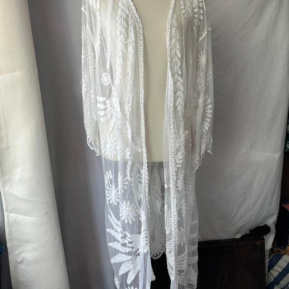 LIV Los Angeles white sheer lace cardigan